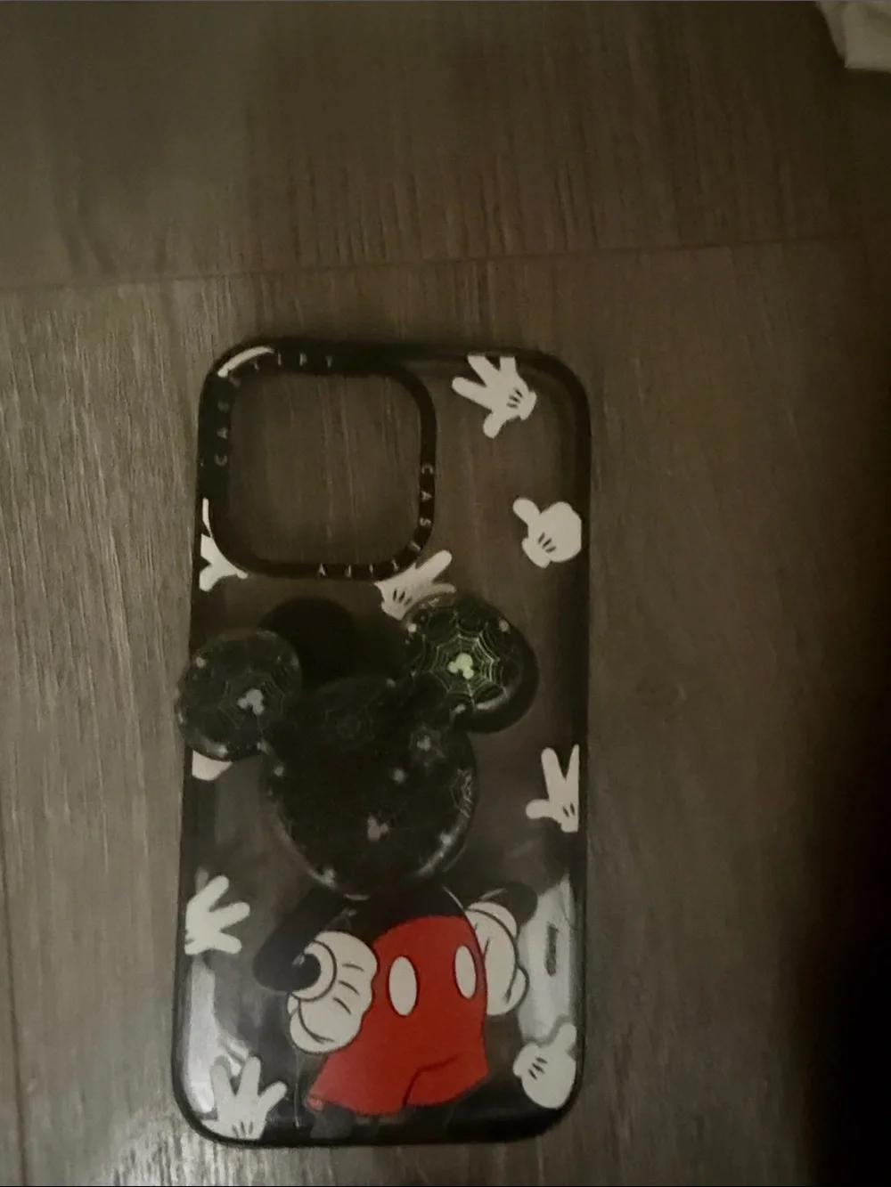 Black Cartoon Mickey Mouse Clear Phone Case with Red Accent